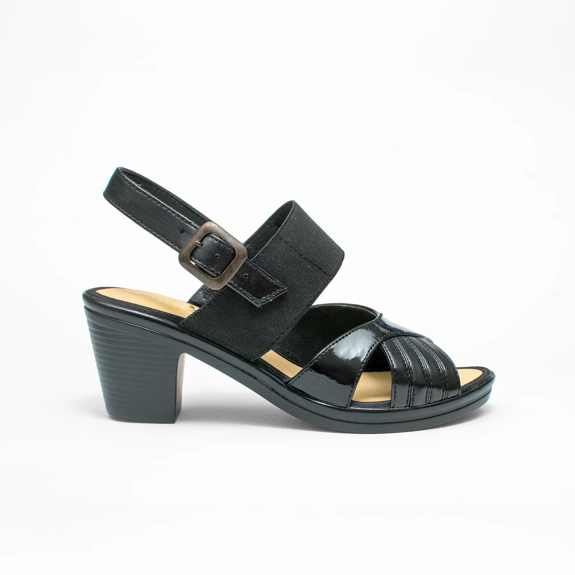 Sandalia Negra Tacón Medio Ancho SKU